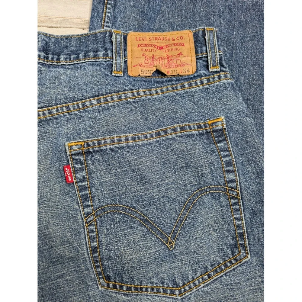 Levi's 599 Giant Fit Baggy Skater Blue Wash Jeans Size 38x34 Rare HTF Street